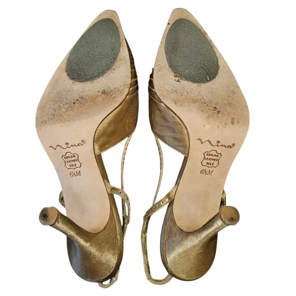 Nina Y2K Pointed Toe Slingback Heels Gold Size 6.5 Elegant - Picture 5 of 11